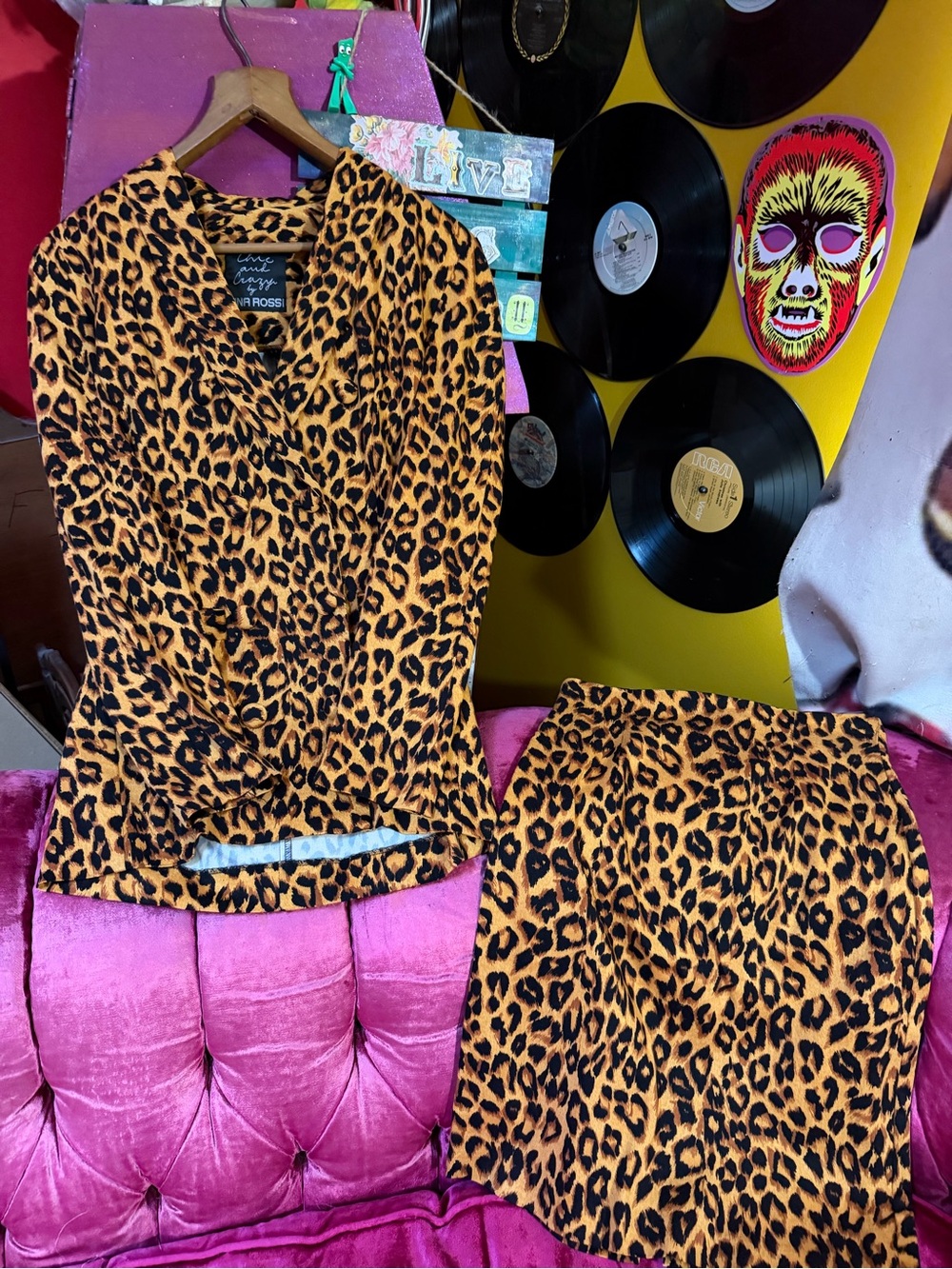 Rina Rossi women's Leopard Print blazer top & Skirt Set - Black and Brown